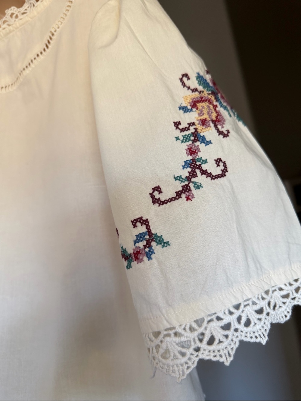 *SOLD* Jennifer & Grace Embroidered Cotton Peasant Blouse Boho Cottagecore L - Picture 8 of 14